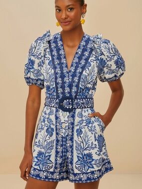 FARM RIO Off-White Shell Garden Organic Cotton Romper
